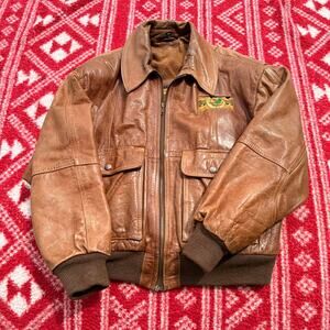Vtg 90s OBR Outback Red Leather Bomber Jacket M A-2 Flight Wool Blanket Lined